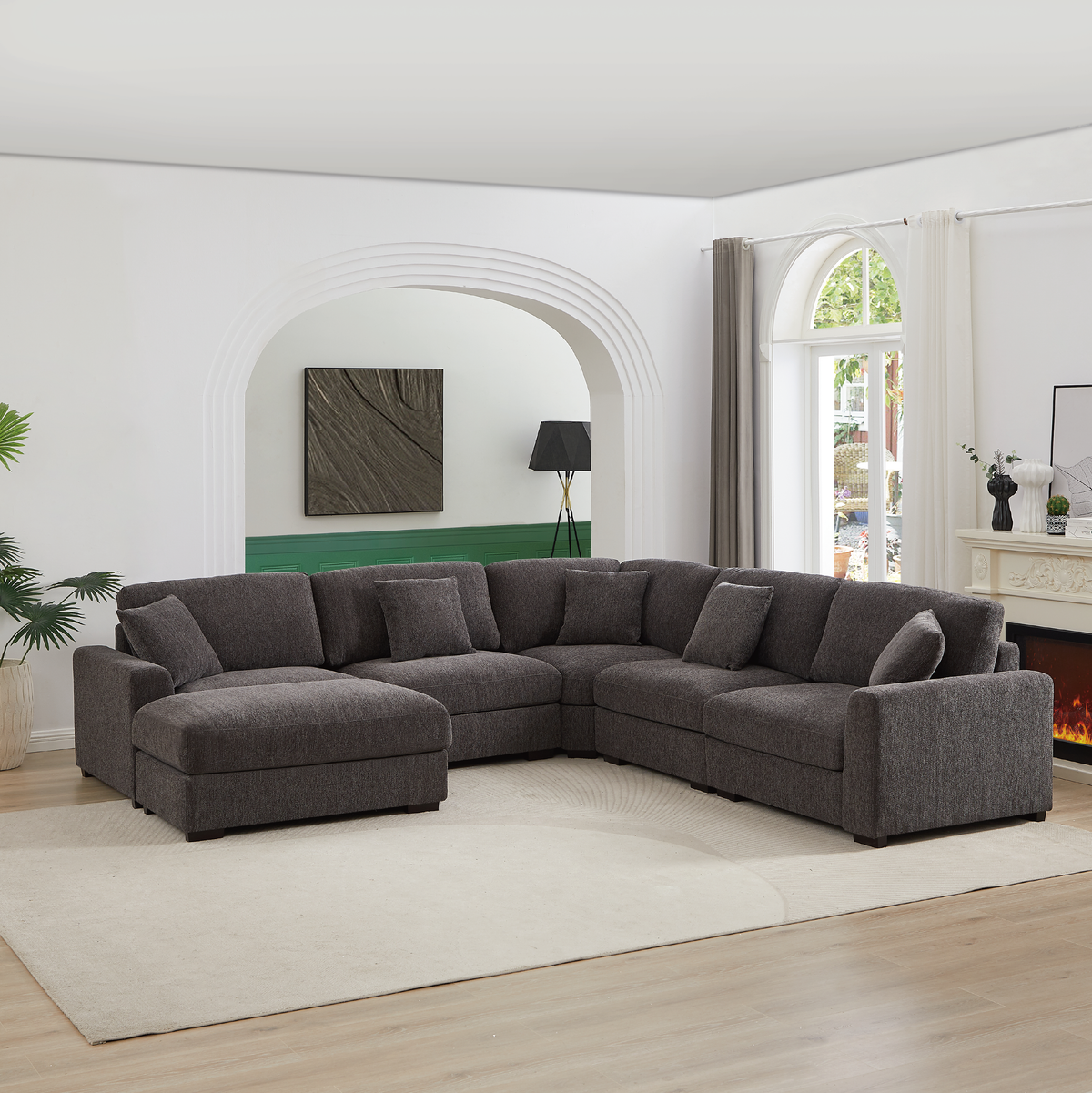 Avery Modular Sectional Sofa with Ottoman – Upholstered Couch with Removable Cushions, Solid Wood Legs & Tailored Stitching