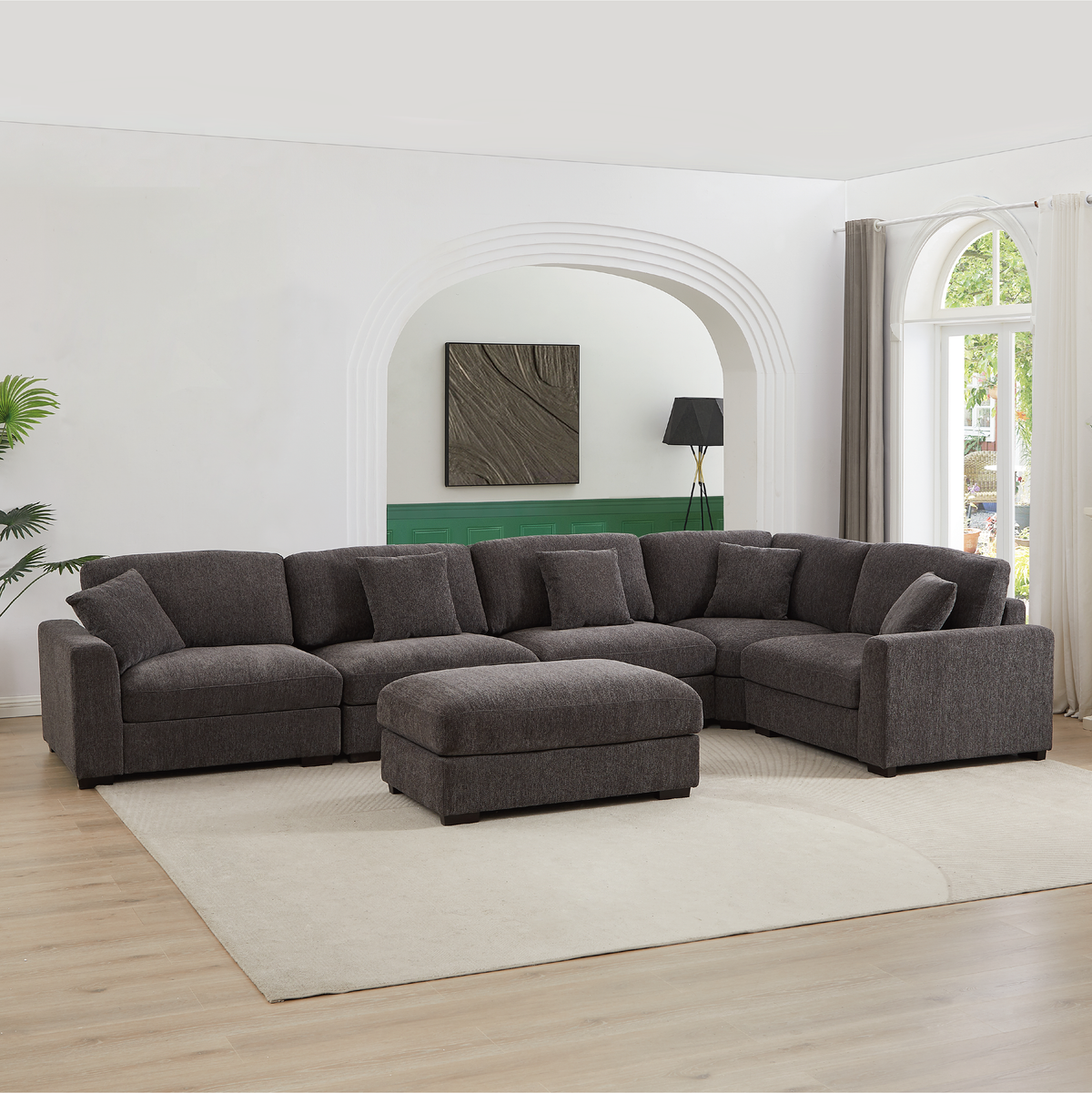 Avery Modular Sectional Sofa with Ottoman – Upholstered Couch with Removable Cushions, Solid Wood Legs & Tailored Stitching