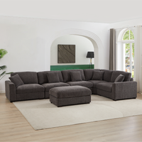 Avery Modular Sectional Sofa with Ottoman – Upholstered Couch with Removable Cushions, Solid Wood Legs & Tailored Stitching