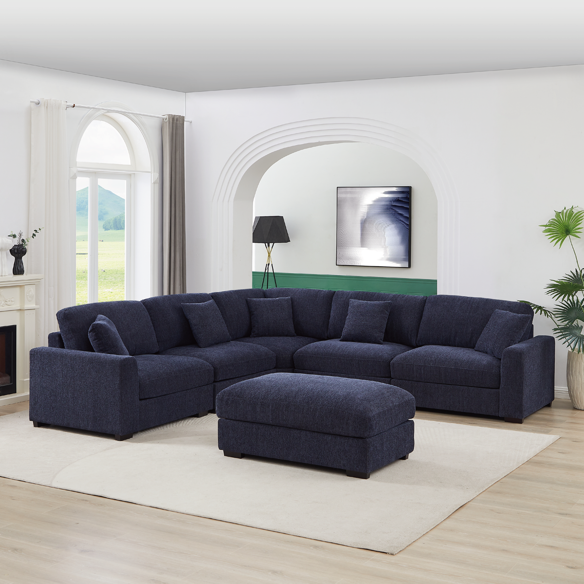 Avery Modular Sectional Sofa with Ottoman – Upholstered Couch with Removable Cushions, Solid Wood Legs & Tailored Stitching