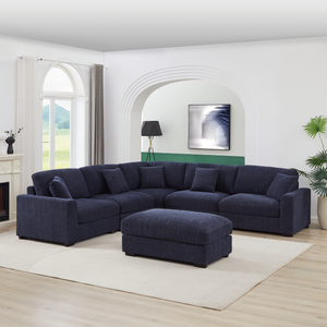 Avery Modular Sectional Sofa with Ottoman – Upholstered Couch with Removable Cushions, Solid Wood Legs & Tailored Stitching