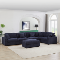 Avery Modular Sectional Sofa with Ottoman – Upholstered Couch with Removable Cushions, Solid Wood Legs & Tailored Stitching
