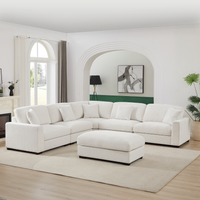 Avery Modular Sectional Sofa with Ottoman – Upholstered Couch with Removable Cushions, Solid Wood Legs & Tailored Stitching