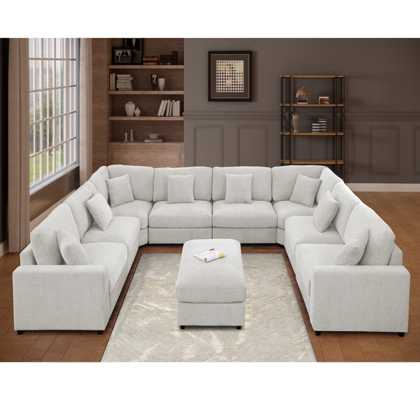 Avery Modular L‑Shape Sectional Sofa Set with Reversible Ottomans – Fabric Cushions, Solid Wood Legs, Removable Covers