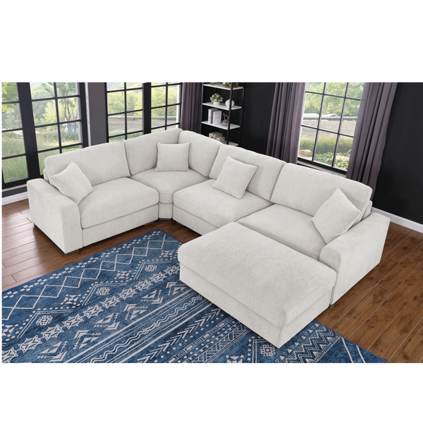 Avery Modular Sectional Sofa Set with Ottoman – Customizable Layout with Deep Foam Seating, Tailored Stitching & Rustic Wood Base