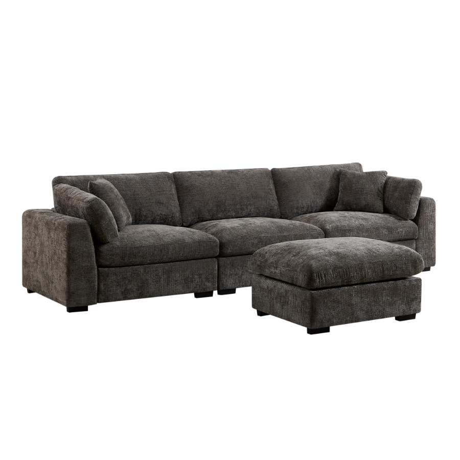 Luis Modular 3-Seater Sofa with Reversible Ottoman – Polyester Upholstered Couch with Deep Cushions, Wide Armrests & Solid Wood Frame