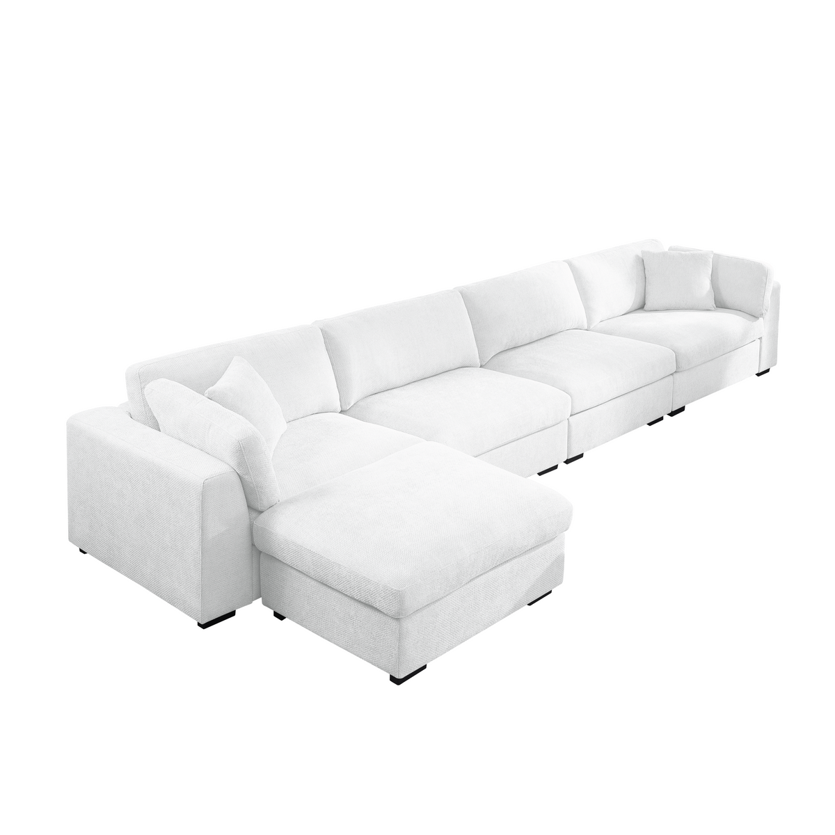 Luis 4-Seat Modular Sectional Sofa with Reversible Ottoman – Polyester Upholstered Couch with Deep Cushions, Wide Armrests & Solid Wood Frame