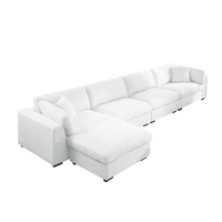 Luis 4-Seat Modular Sectional Sofa with Reversible Ottoman – Polyester Upholstered Couch with Deep Cushions, Wide Armrests & Solid Wood Frame
