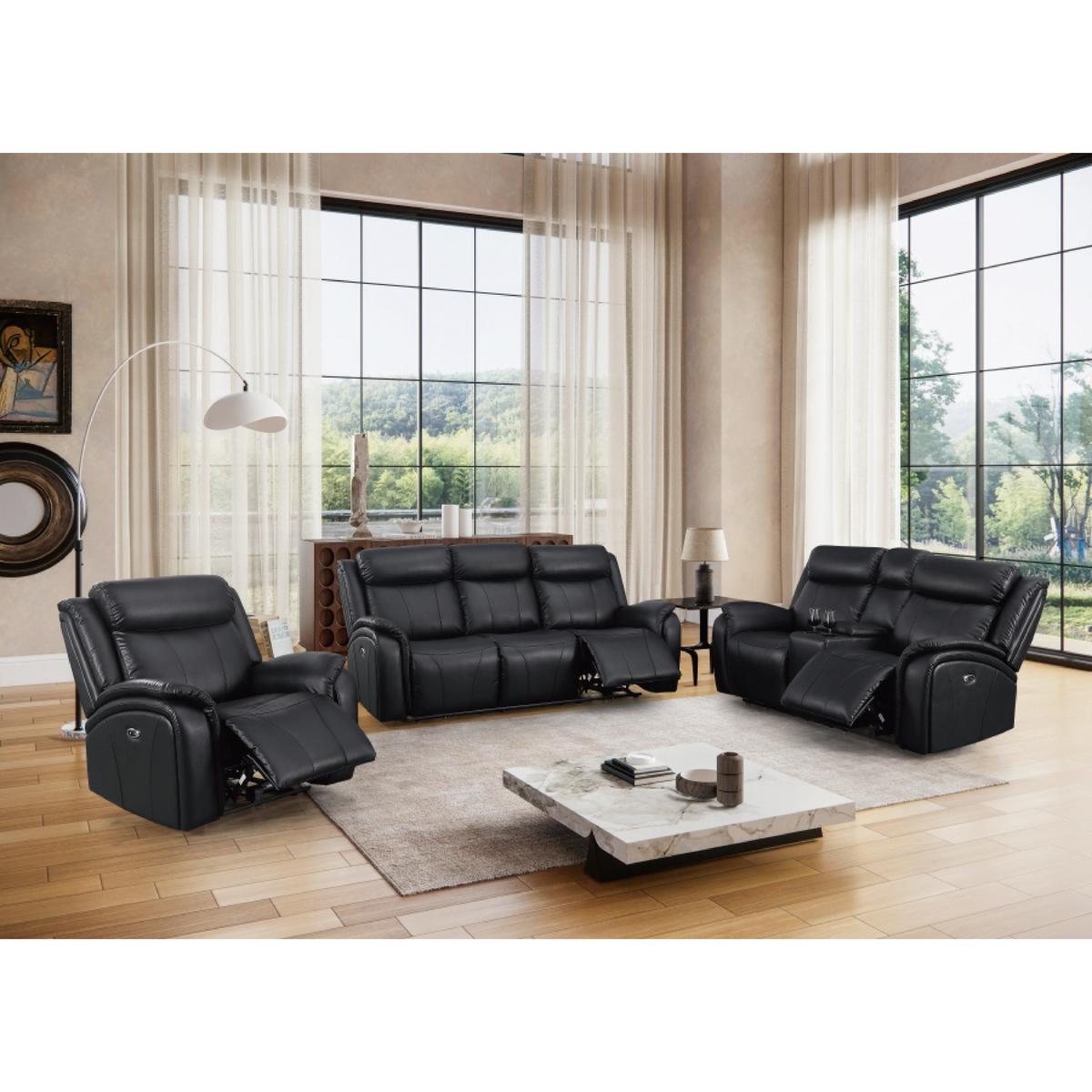 Achouhada Modern Electric Recliner Sofa Set – with Power Recline, Built-In Cup Holders & Plush Upholstery