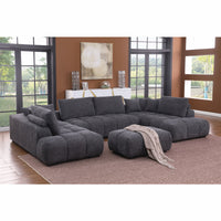 Kingsley Wide 4-Piece Modular U-Shaped Sectional Sofa with Double Chaises – Chenille Upholstery, Tufted Cushions & Oversized Ottoman for Family Comfort