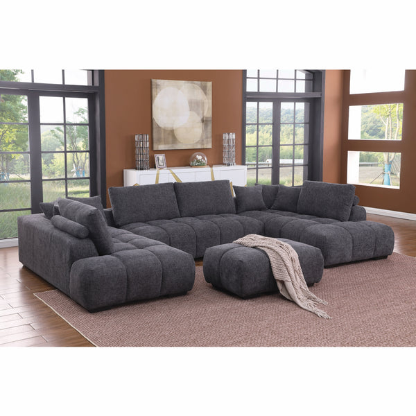 Kingsley Wide 4-Piece Modular U-Shaped Sectional Sofa with Double Chaises – Chenille Upholstery, Tufted Cushions & Oversized Ottoman for Family Comfort
