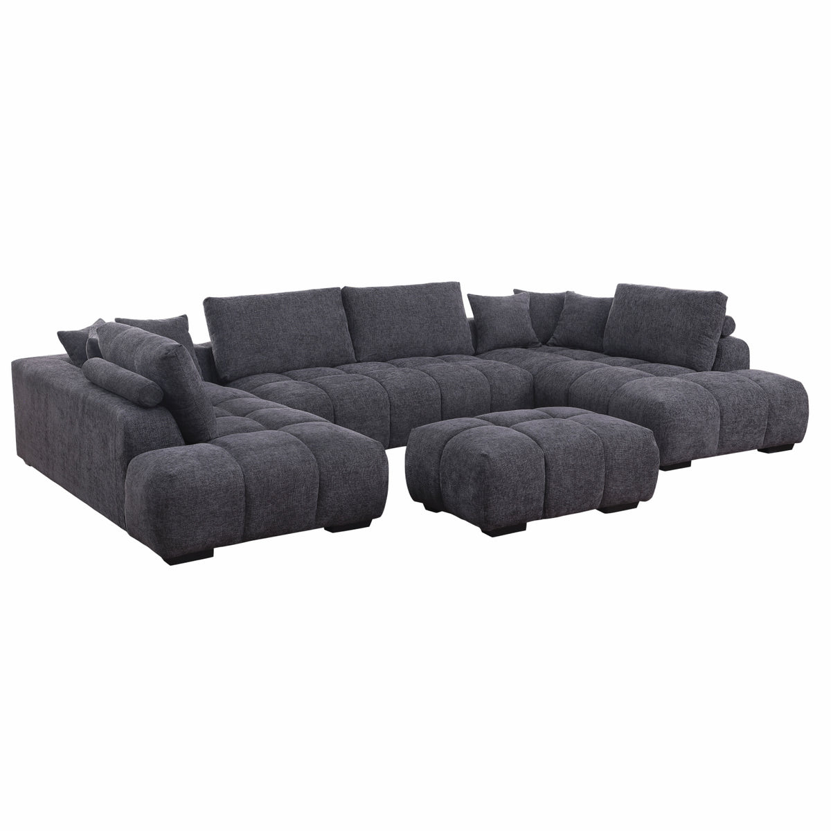 Kingsley Wide 4-Piece Modular U-Shaped Sectional Sofa with Double Chaises – Chenille Upholstery, Tufted Cushions & Oversized Ottoman for Family Comfort