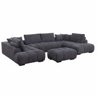 Kingsley Wide 4-Piece Modular U-Shaped Sectional Sofa with Double Chaises – Chenille Upholstery, Tufted Cushions & Oversized Ottoman for Family Comfort