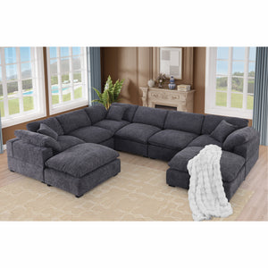 Cassie 8-Piece Oversized Modular Sectional Sofa with Extra-Large Ottomans – Chenille Upholstery, Spring Cushions & Pine Wood Frame for Big Families