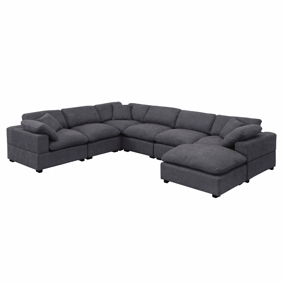 Cassie Oversized 7-Piece Modular Sectional Sofa with Extra-Large Ottomans – Chenille Upholstery, Deep Cushions & Pine Wood Frame