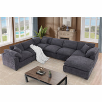 Cassie Oversized 7-Piece Modular Sectional Sofa with Extra-Large Ottomans – Chenille Upholstery, Deep Cushions & Pine Wood Frame