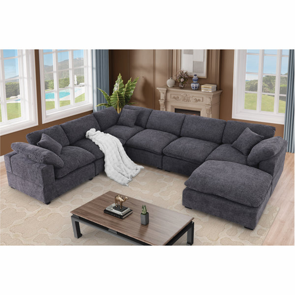 Cassie Oversized 7-Piece Modular Sectional Sofa with Extra-Large Ottomans – Chenille Upholstery, Deep Cushions & Pine Wood Frame