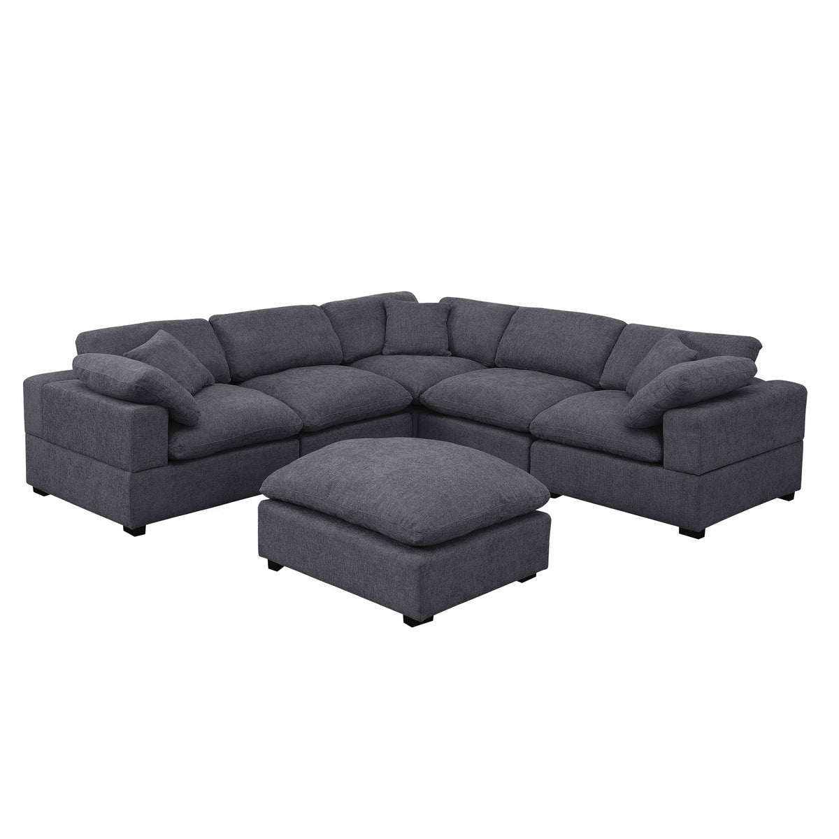 Cassie 6-Piece Oversized Modular Sectional Sofa with Large Ottoman – Chenille Upholstery, Deep Spring Cushions & Durable Pine Wood Frame