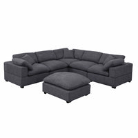 Cassie 6-Piece Oversized Modular Sectional Sofa with Large Ottoman – Chenille Upholstery, Deep Spring Cushions & Durable Pine Wood Frame