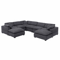 Cassie 8-Piece Oversized Modular Sectional Sofa with Extra-Large Ottomans – Chenille Upholstery, Spring Cushions & Pine Wood Frame for Big Families