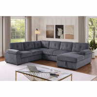 Shin Modern Corduroy Sleeper Sectional Sofa with Storage Chaise – Pull-Out Bed Couch with Deep Seats, Wide Armrests & Durable Frame