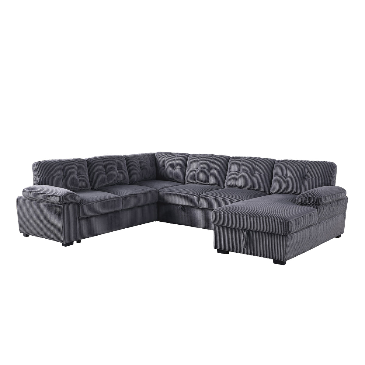 Shin Modern Corduroy Sleeper Sectional Sofa with Storage Chaise – Pull-Out Bed Couch with Deep Seats, Wide Armrests & Durable Frame