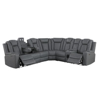 Ollie Faux Home Theater Electric Recliner Sectional – Ergonomic Sofa with USB Charging, Cup Holders, and Surround Sound Speakers
