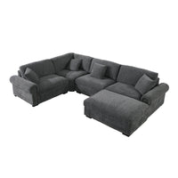 Oliver Modular Fabric Sectional Sofa with Nail head Trim, Reversible Ottoman & Armless Chair & Custom Layout Design