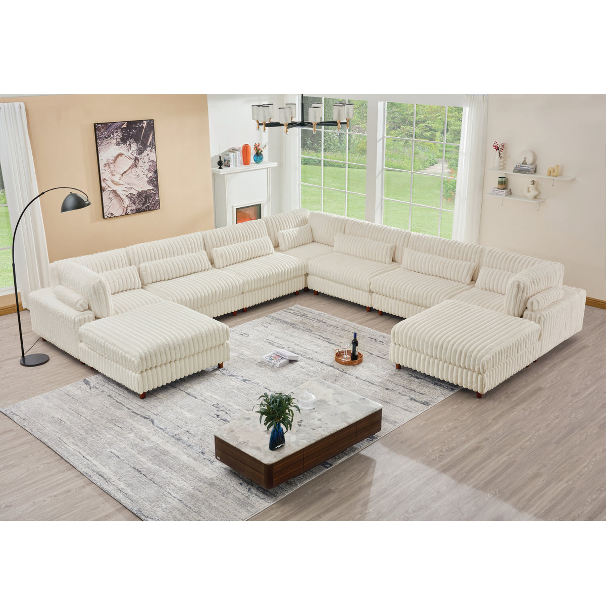 Sally Modern Modular Corduroy Sectional Sofa Set with 2 Ottomans – L‑Shape Convertible Couch, Deep Foam Cushions & Removable Covers