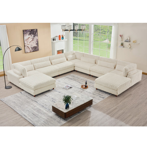 Sally Modern Modular Corduroy Sectional Sofa Set with 2 Ottomans – L‑Shape Convertible Couch, Deep Foam Cushions & Removable Covers