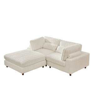 Sally Corduroy Modular Couch with Ottoman – Soft Upholstered Sectional with Washable Covers & Spacious Design