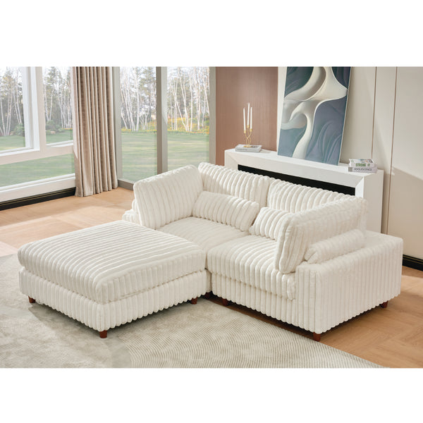 Sally Corduroy Modular Couch with Ottoman – Soft Upholstered Sectional with Washable Covers & Spacious Design