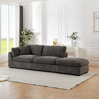 Luis Modular 3-Seater Sofa with Reversible Ottoman – Polyester Upholstered Couch with Deep Cushions, Wide Armrests & Solid Wood Frame