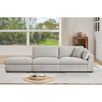 Luis Modular 3-Seater Sofa with Reversible Ottoman – Polyester Upholstered Couch with Deep Cushions, Wide Armrests & Solid Wood Frame