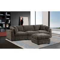 Luis Modular 3-Seater Sofa with Reversible Ottoman – Polyester Upholstered Couch with Deep Cushions, Wide Armrests & Solid Wood Frame