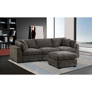 Luis Modular 3-Seater Sofa with Reversible Ottoman – Polyester Upholstered Couch with Deep Cushions, Wide Armrests & Solid Wood Frame