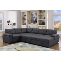 Aine Convertible Sleeper Sectional Sofa with Storage Chaise – Pull-Out Bed Couch for Living Room, Dark Gray 5-Seater