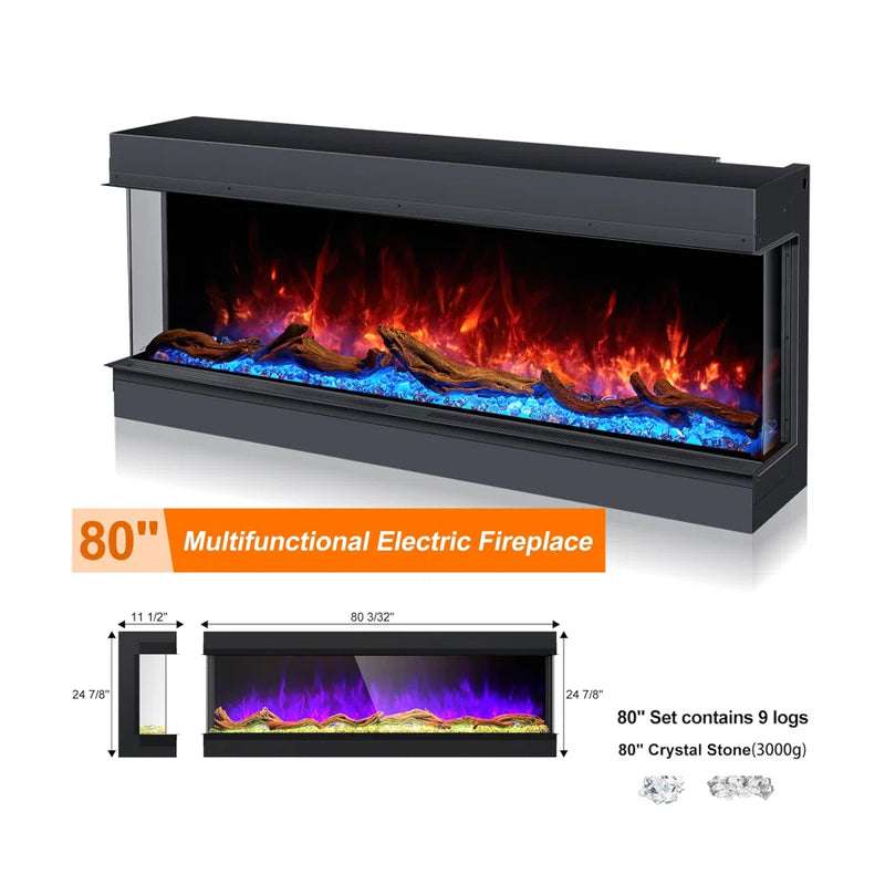 Alexent Smart 3-Sided Electric Fireplace with Wi-Fi – Frameless Wall-Mount or Recessed Design, 60 Flame Color Combos & Remote Control Heat Settings