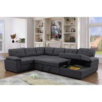 Aine Convertible Sleeper Sectional Sofa with Storage Chaise – Pull-Out Bed Couch for Living Room, Dark Gray 5-Seater