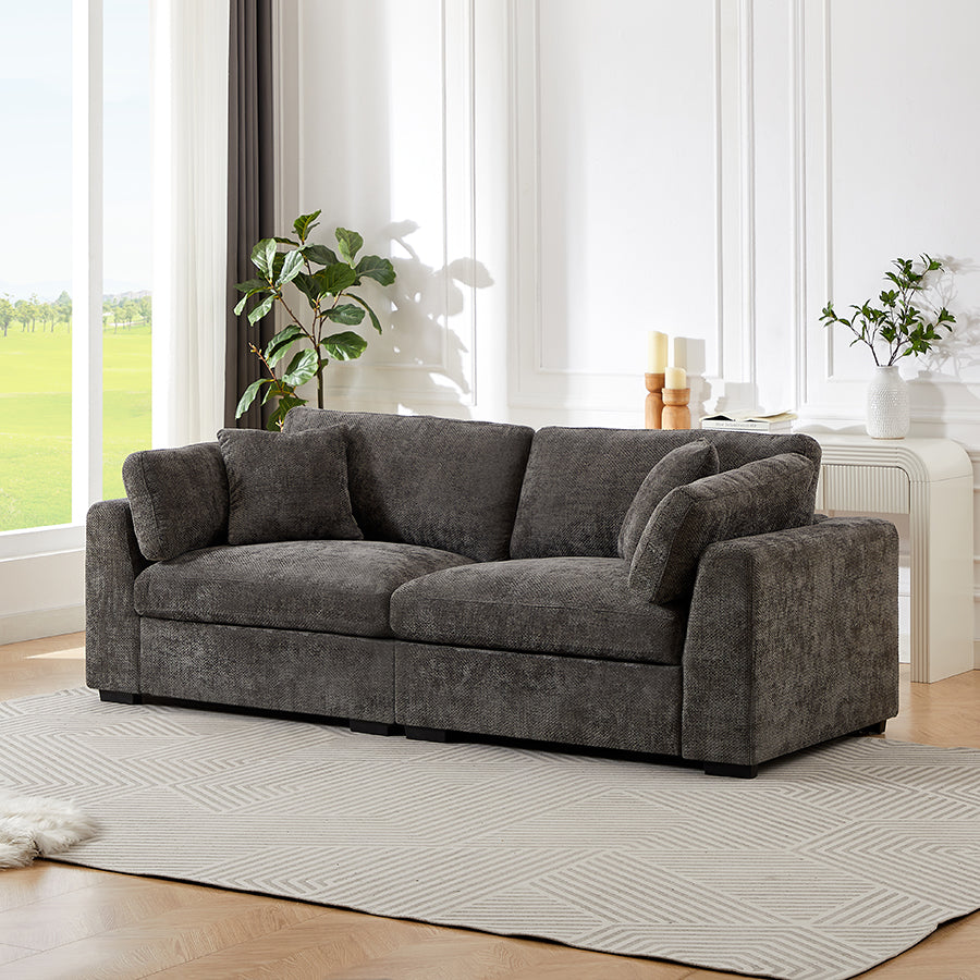 Luis Modular 3-Seater Sofa with Reversible Ottoman – Polyester Upholstered Couch with Deep Cushions, Wide Armrests & Solid Wood Frame