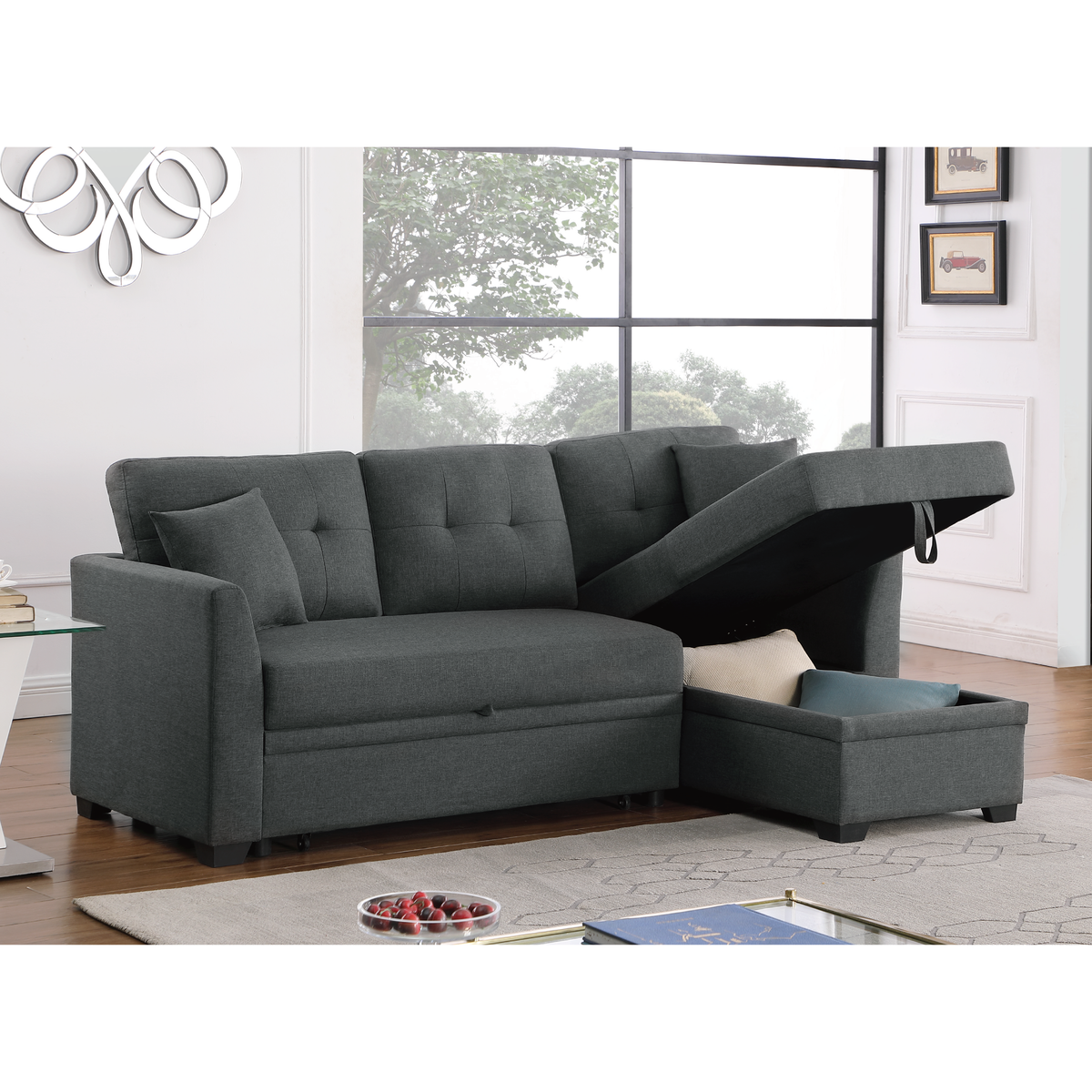 Tatum Convertible Sleeper Sectional Sofa with Storage Chaise – Full-Size Pull-Out Bed, Reversible Layout & High-Resiliency Foam