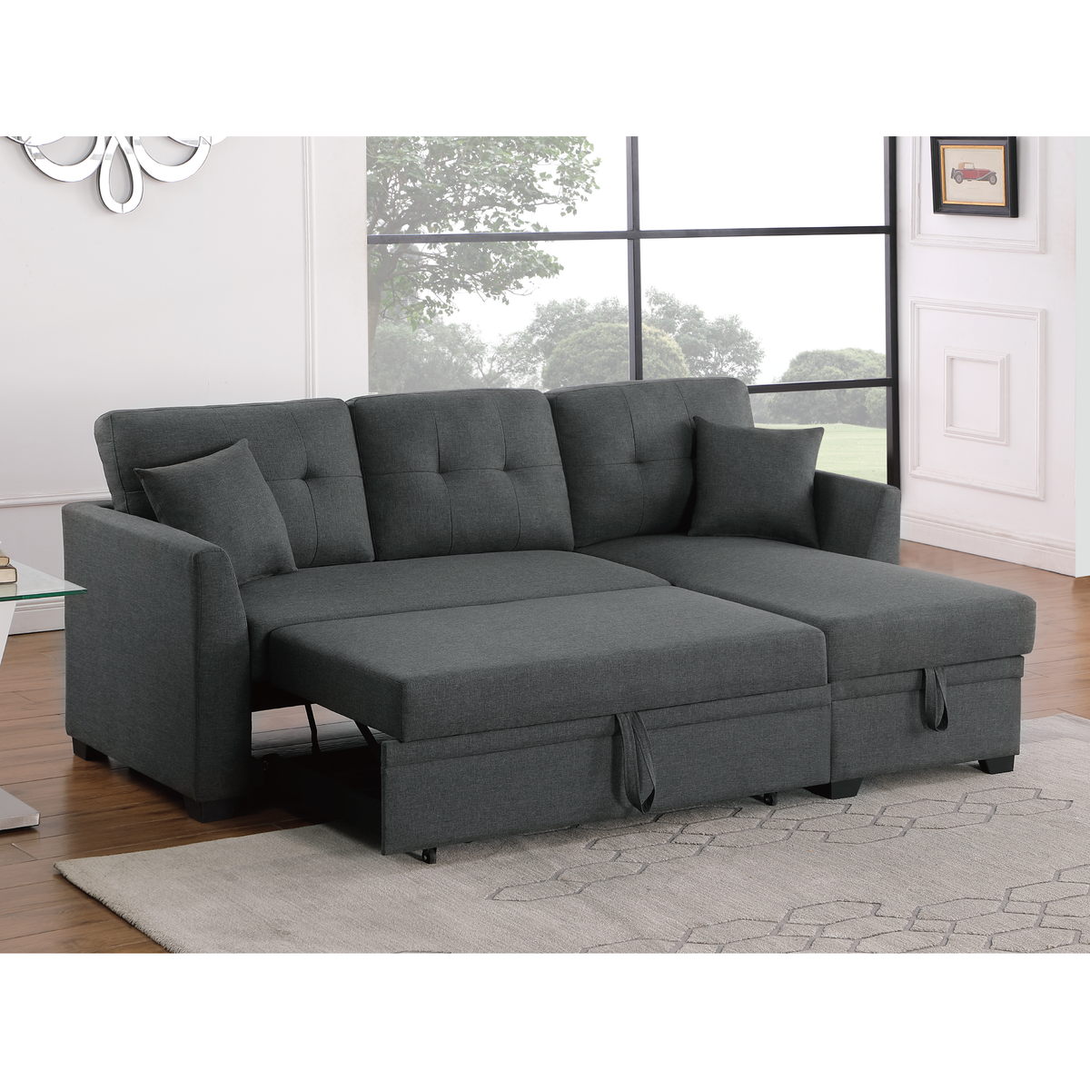 Tatum Convertible Sleeper Sectional Sofa with Storage Chaise – Full-Size Pull-Out Bed, Reversible Layout & High-Resiliency Foam