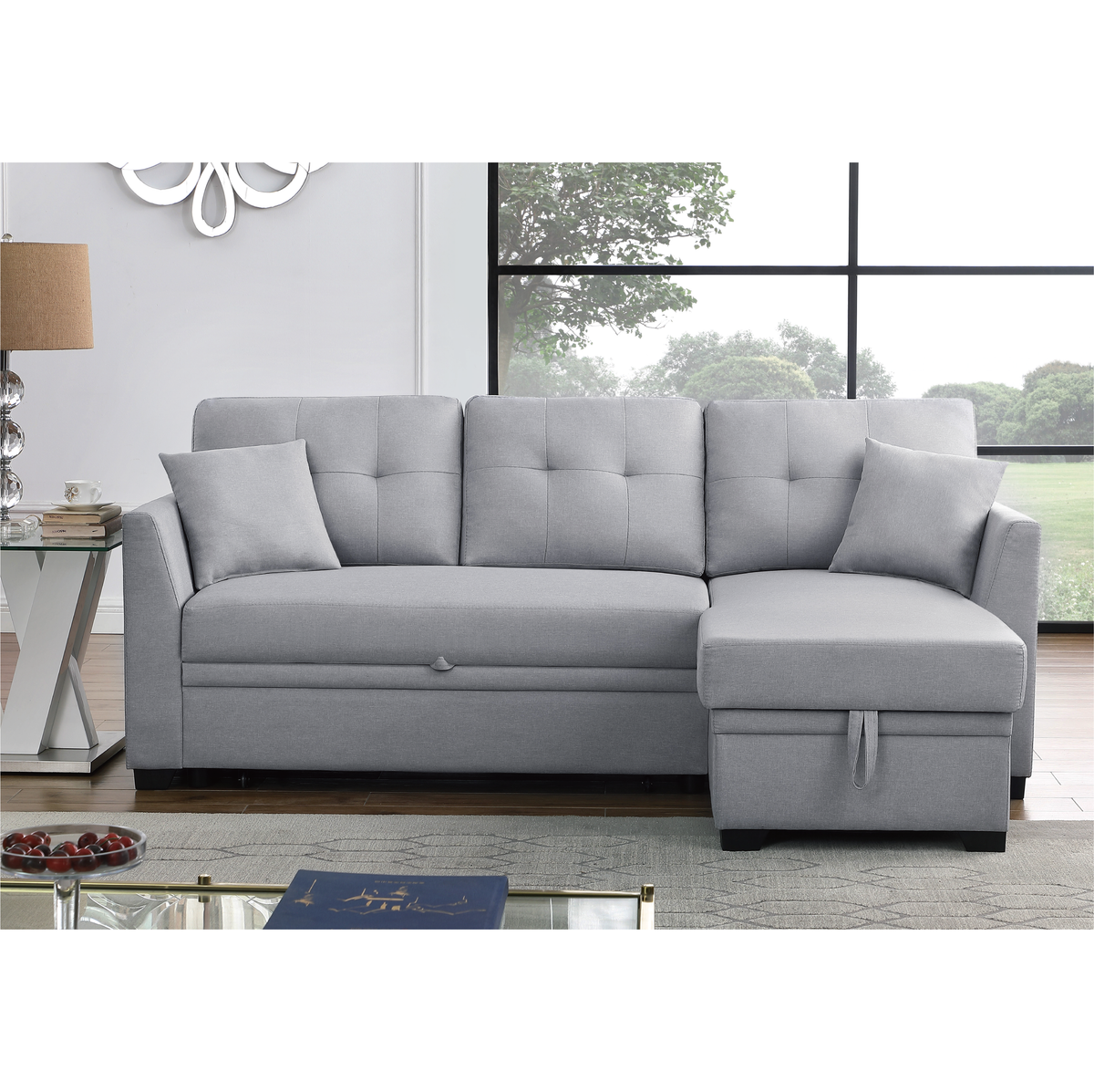 Tatum Convertible Sleeper Sectional Sofa with Storage Chaise – Full-Size Pull-Out Bed, Reversible Layout & High-Resiliency Foam