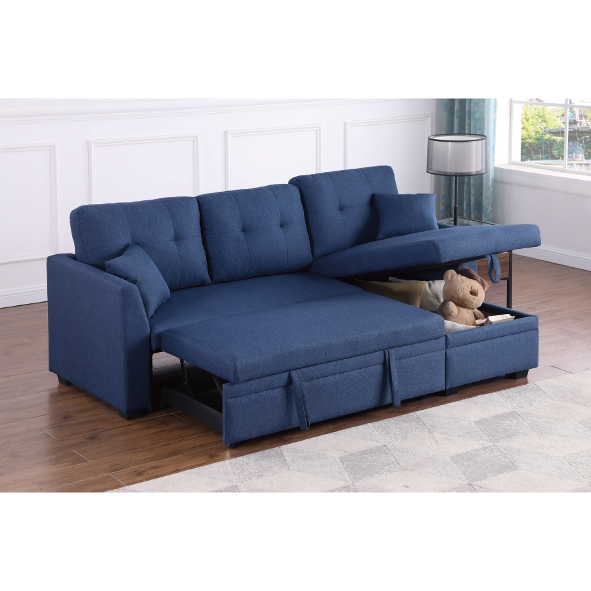 Tatum Convertible Sleeper Sectional Sofa with Storage Chaise – Full-Size Pull-Out Bed, Reversible Layout & High-Resiliency Foam