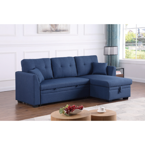 Dishaan Convertible Sectional Sofa Bed with Reversible Storage Chaise – Full-Size Pull-Out Sleeper Couch with High-Density Foam Cushions