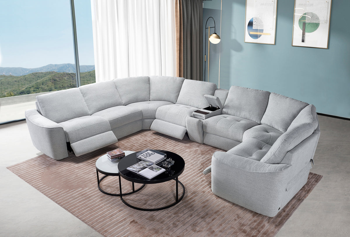 Devine Power Recliner Sectional Sofa with Storage Console, Wireless & USB Charging – Polyester Blend Reclining Couch with Cup Holders