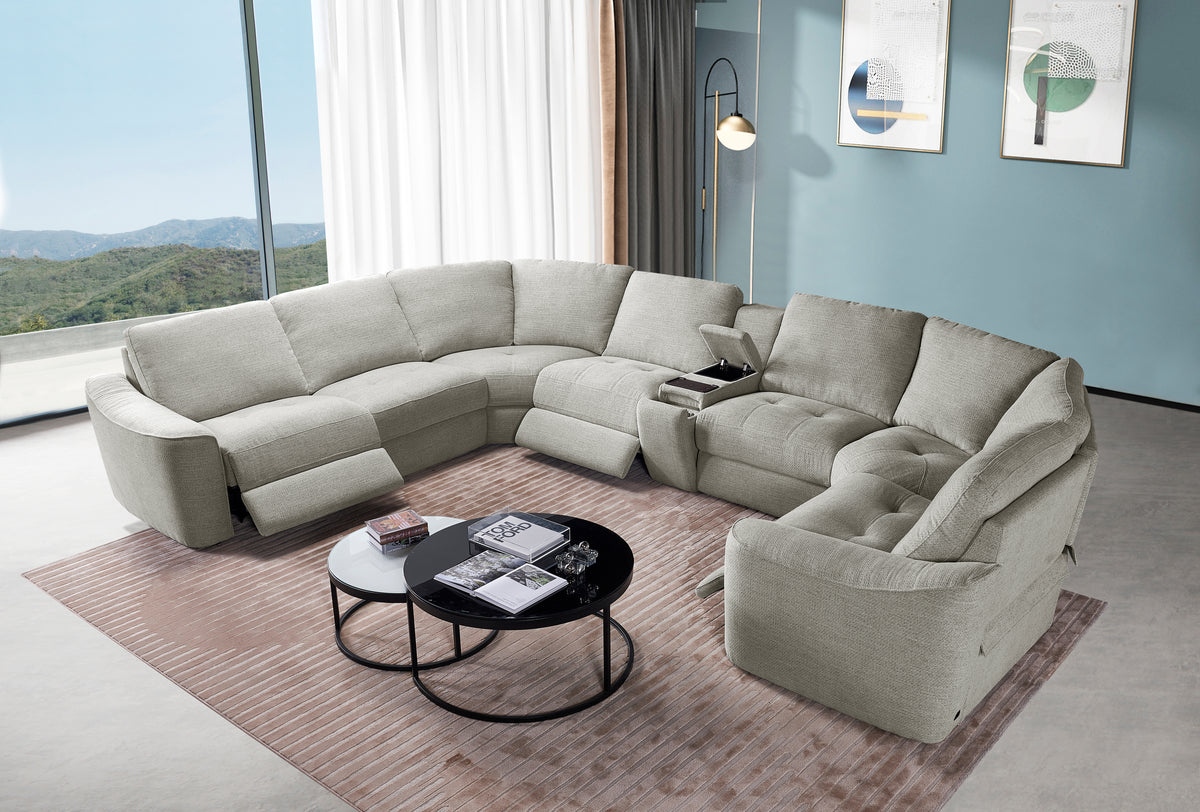 Devine Power Recliner Sectional Sofa with Storage Console, Wireless & USB Charging – Polyester Blend Reclining Couch with Cup Holders