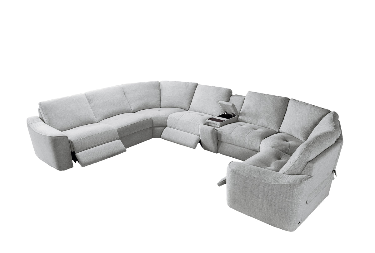 Devine Power Recliner Sectional Sofa with Storage Console, Wireless & USB Charging – Polyester Blend Reclining Couch with Cup Holders