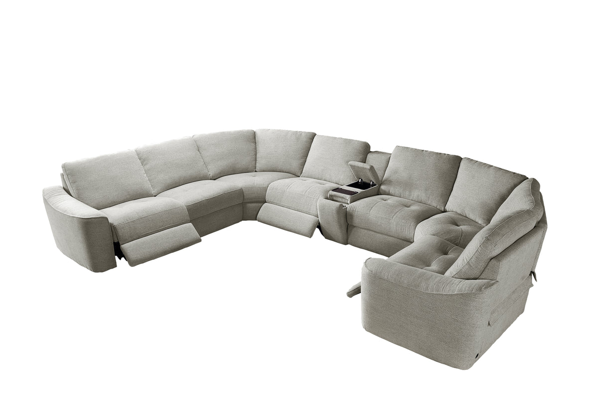 Devine Power Recliner Sectional Sofa with Storage Console, Wireless & USB Charging – Polyester Blend Reclining Couch with Cup Holders