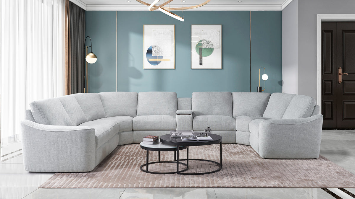 Devine Power Recliner Sectional Sofa with Storage Console, Wireless & USB Charging – Polyester Blend Reclining Couch with Cup Holders